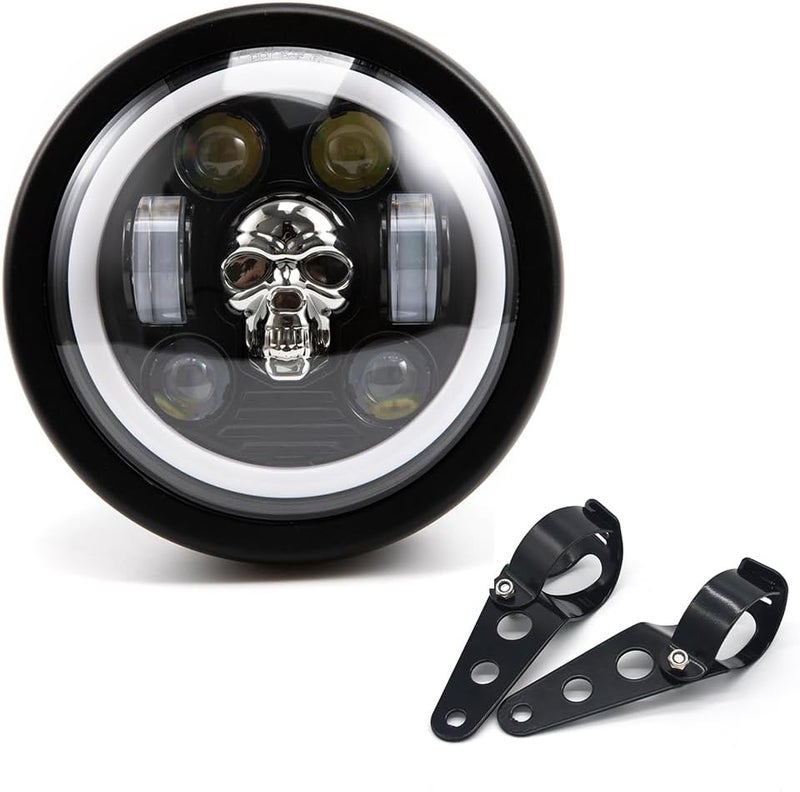 BENEALL Motorcycle Headlight 5.75 inch Round LED with Mounting Brackets Assembly, Front Headlamp with DRL High/Low Beam for Cafe Racer E-bike Bobber Chopper (style D) - Image 1